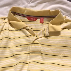 Mens XL IZOD yellow white black striped polo shirt